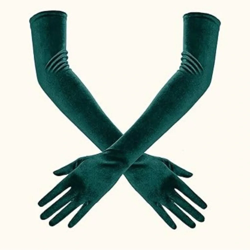Velvet Tea Party Elbow Gloves Green New